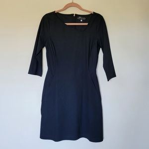 QOR Asymmetrical Neckline 3/4 Sleeve Pocket Dress in Black